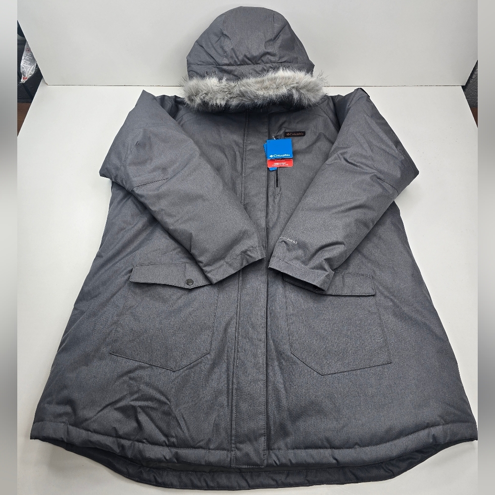 Columbia Suttle Mountain Long Insulated Jacket Women's Size 2X Gray Fur Hood